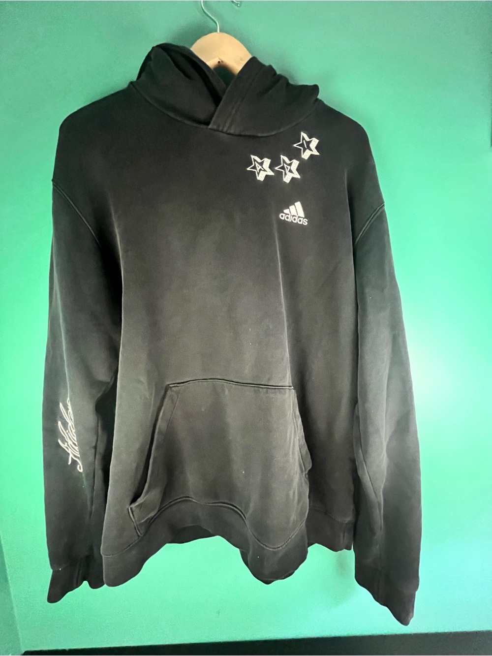 adidas Black Pullover Hoodie with Star Accents